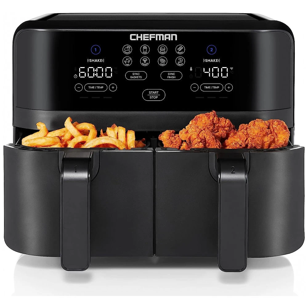 Fritadeira Elétrica AirFryer 9L com Painel Digital e Cesto Duplo, 110V, Chefman, Preta
