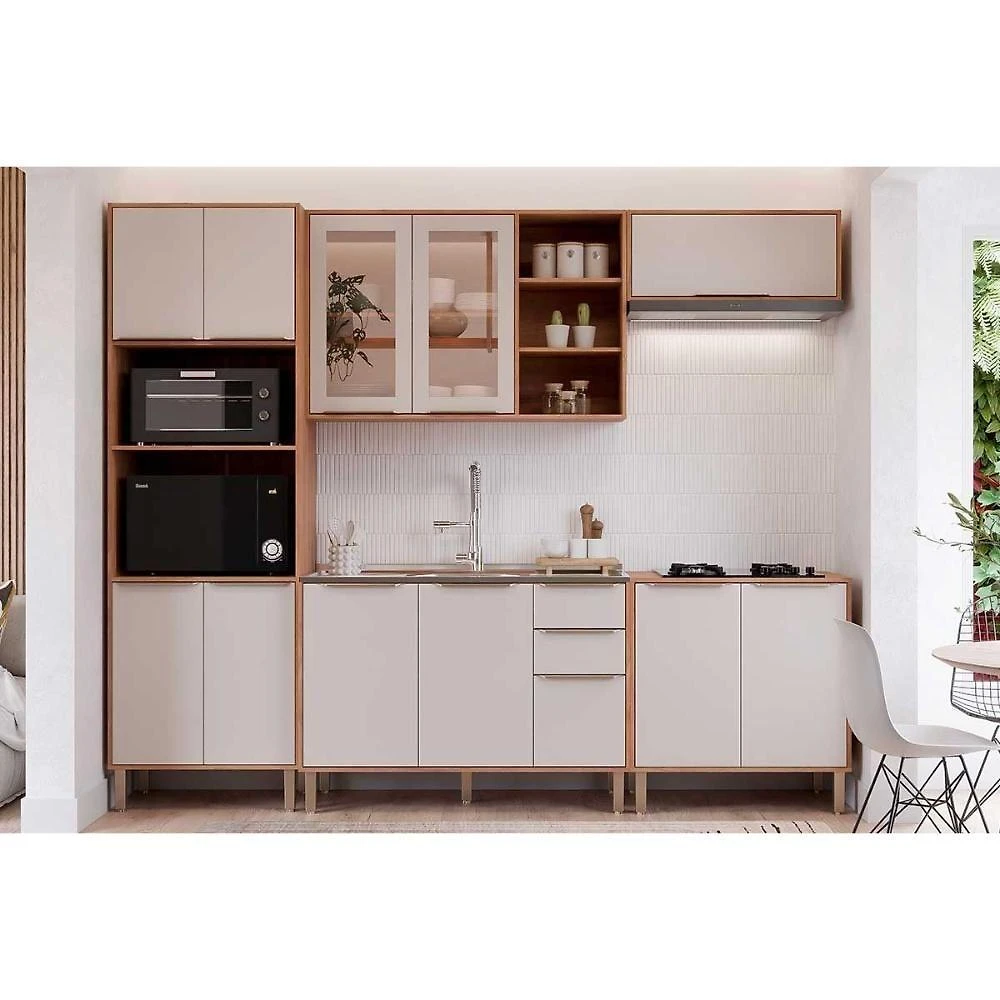 Kit Cozinha Brilhante C5P179 4 Portas 2 Gavetas MDF 120CM Cinamomo e Off MGM
