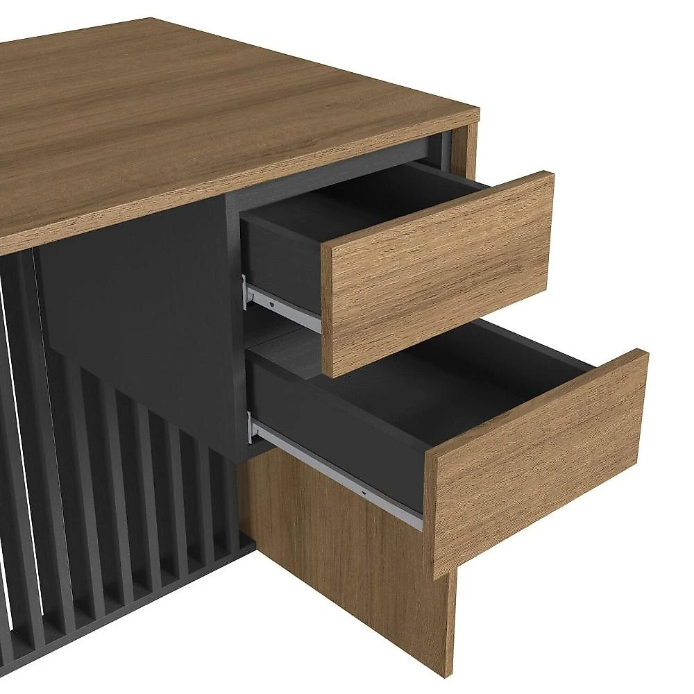 Conjunto de Escritório com 2 Peças Mesa com Gavetas e Armário com Nichos Cj8001