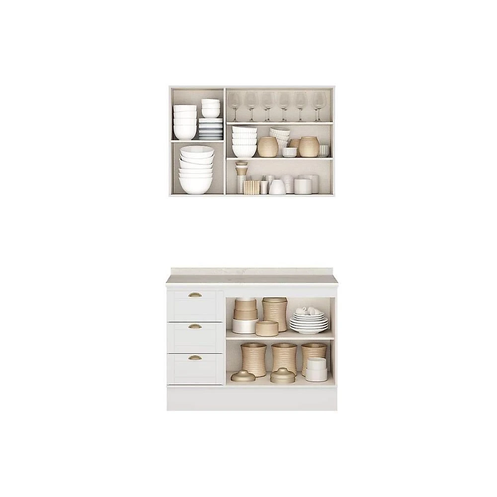 Kit Cozinha Bella C2P50 5 Portas 3 Gavetas MDF 120CM Branco Móveis Carraro