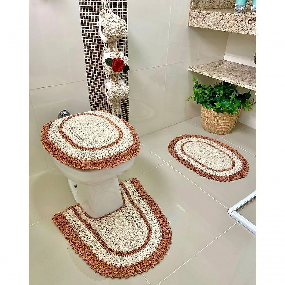 Porta Papel Higiênico Crochê Artesanal Flor Bordado Algodão 3 Lugares Azul