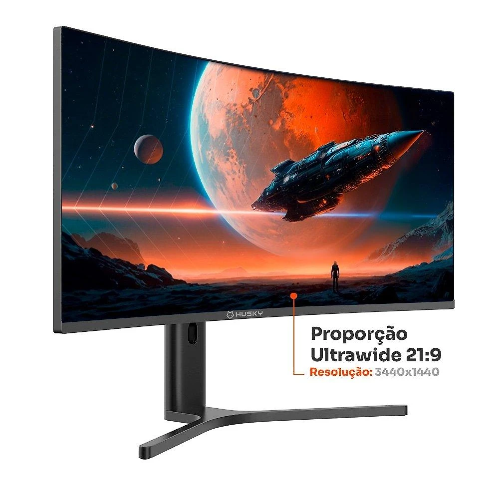Monitor Gamer Curvo Husky Boreal 34", WQHD, Ultrawide, 200Hz, 1ms, Adaptive Sync, DisplayPort e HDMI, HDR - HMG00234PT