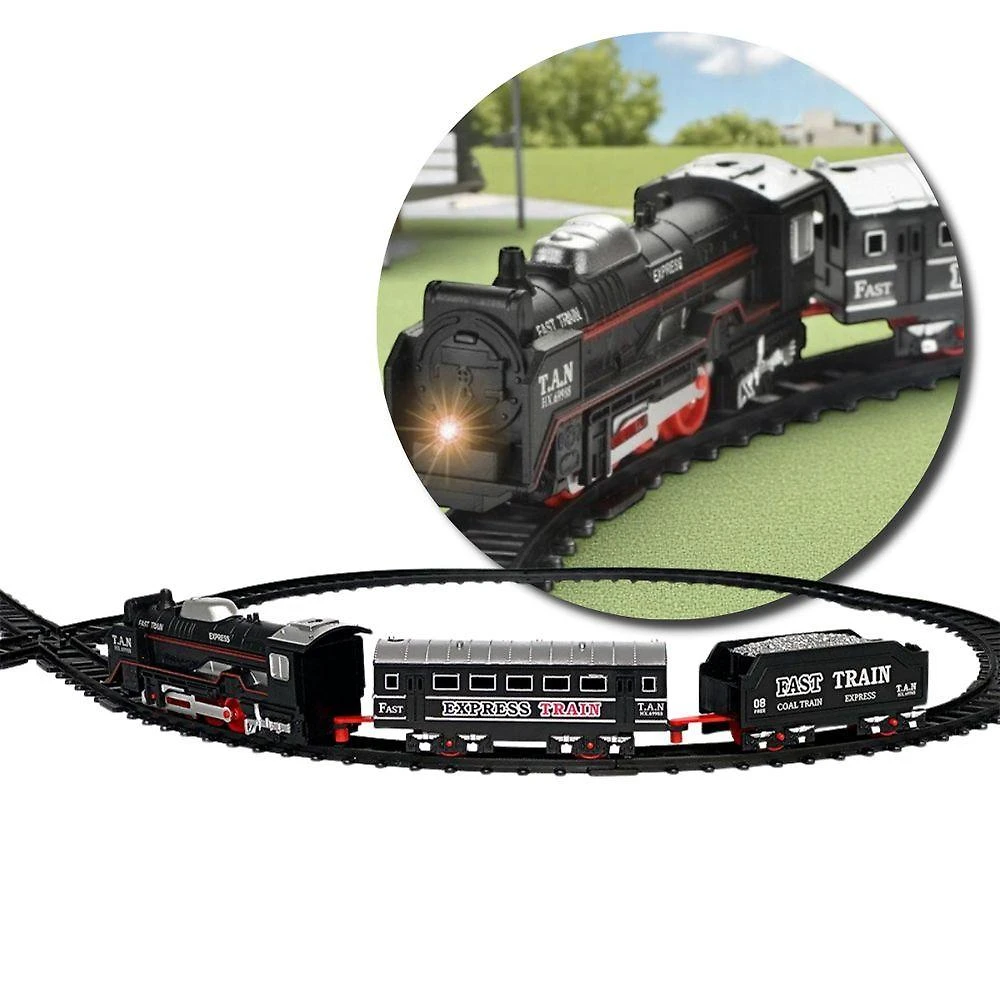 Conjunto de Trem Ferroviário de Brinquedo com Som Luz 3 Vagões 15 Trilhos Preto Utimix