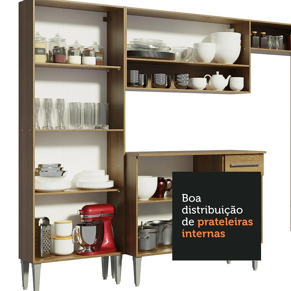 Armário de Cozinha Completa 293cm Emilly Madesa 10 Rustic