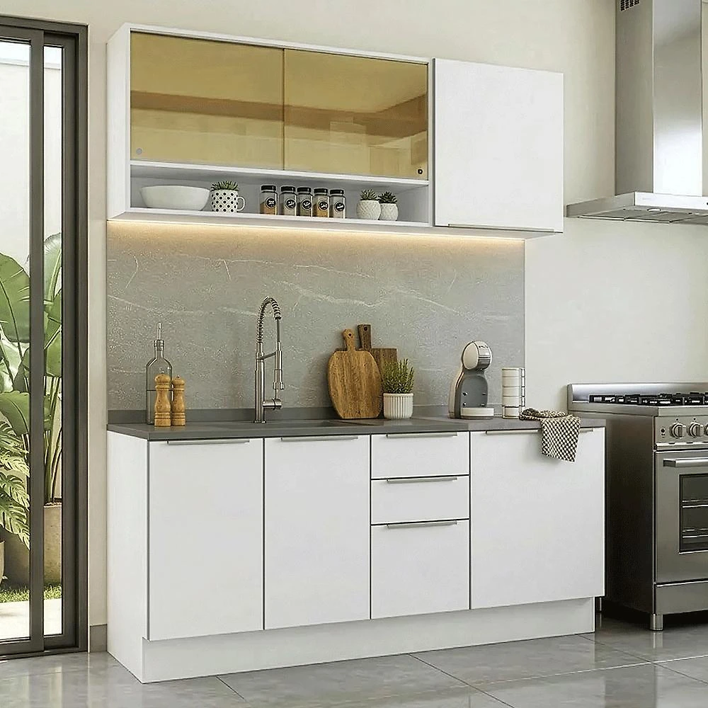 Armário de Cozinha Compacta 180 x 60 cm Branco Lux Madesa 05