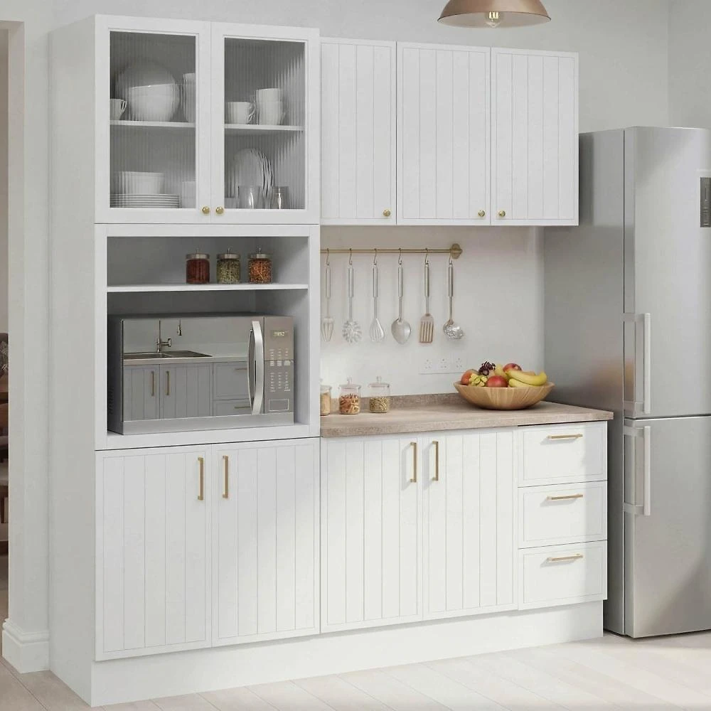Cozinha Modulada 4 Pçs com Tampo com Cristaleira Marselha Cabecasa Madeiraoriginals Branco/Calcare