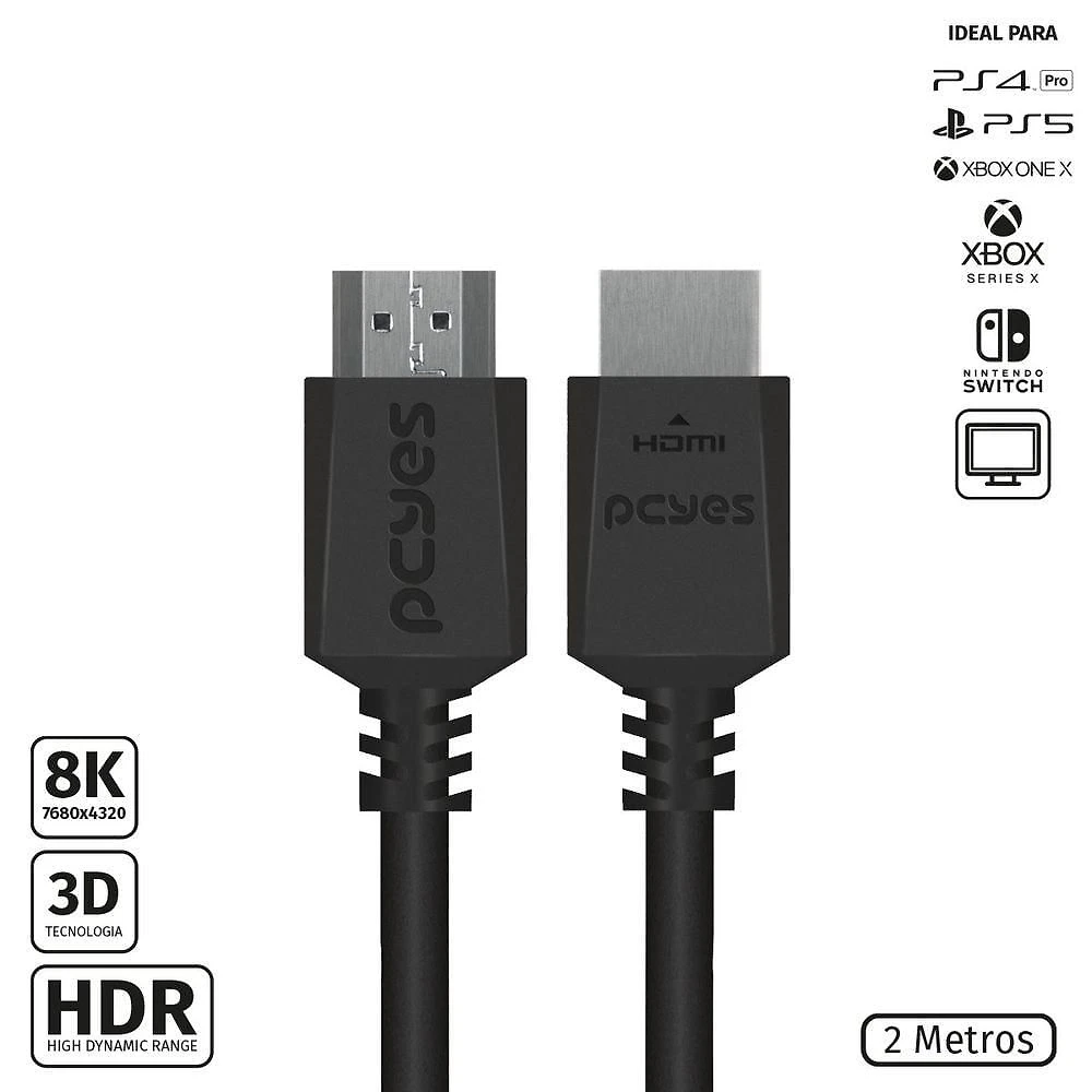 Cabo Hdmi Ultra 2.1 28awg Puro Cobre 8k 60hz 2 Metros - Phm8k-2