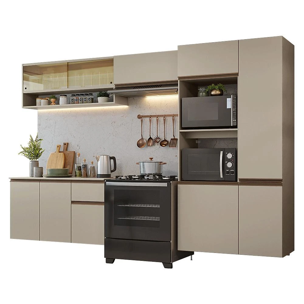 Armário de cozinha completa 300 cm suspenso crema nice madesa 07