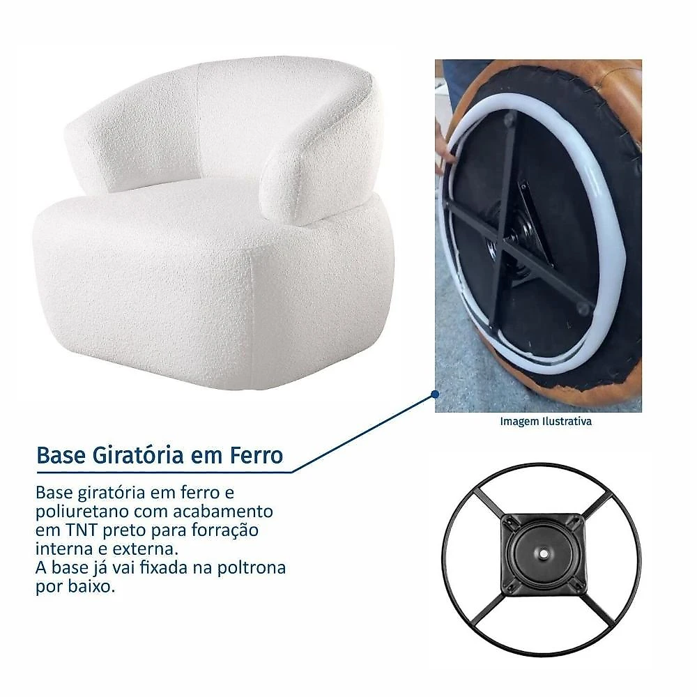 Conjunto 1 Sofá Orgânico 160cm e 2 Poltronas Base Giratória e Orgânicas Zoe Espresso Móveis Off White