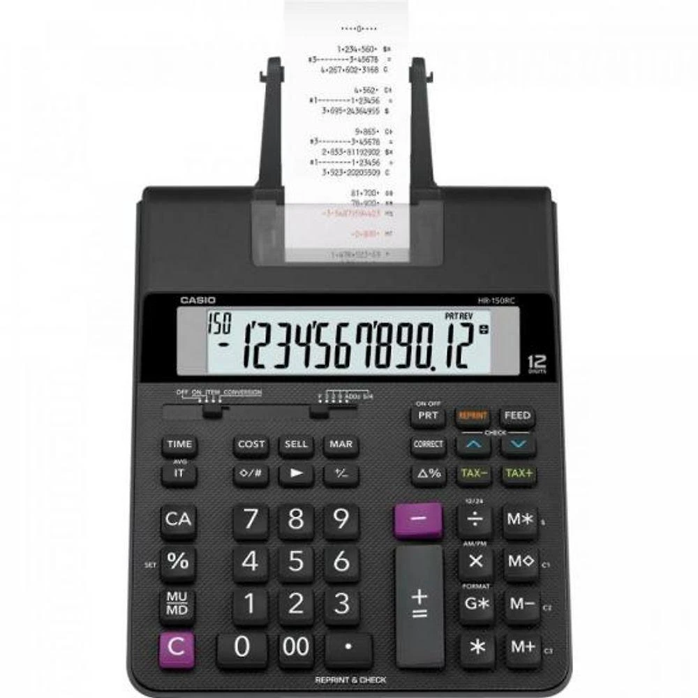 Calculadora com Bobina Casio HR150RC-B com Impressão em 2 Cores e Funções de Imposto e Margem Preto