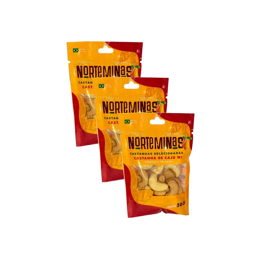 Kit 3 Castanhas de Caju Norteminas Torradas e Salgadas 50g