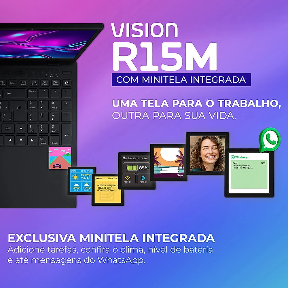 Notebook Positivo Vision R15M AMD® Ryzen 5-5625U Linux 8GB RAM 256GB SSD Wi-Fi 6 15” Full HD IPS Minitela - Preto
