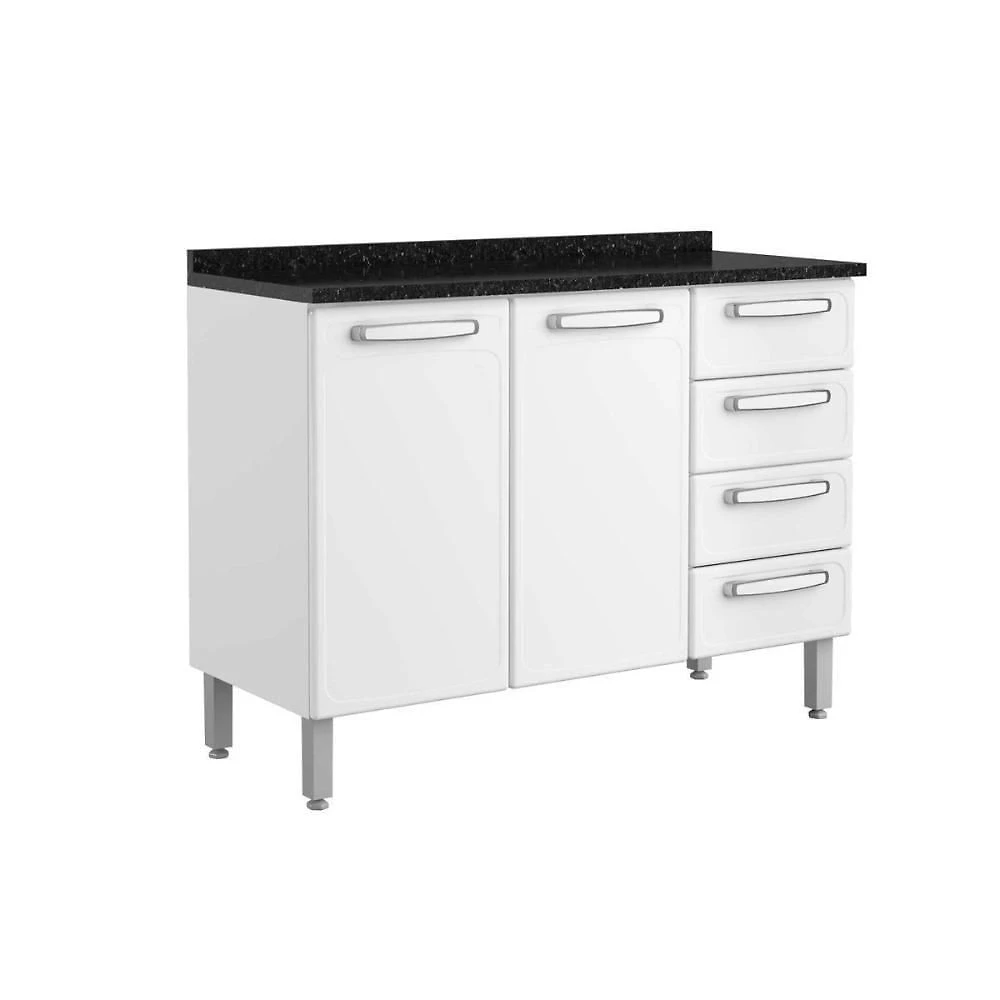 Gabinete P- Pia Cozinha Balcão C- Tampo Evidence 7126 C- 2 Portas E 4 Gavetas 120cm Branco - Bertolini
