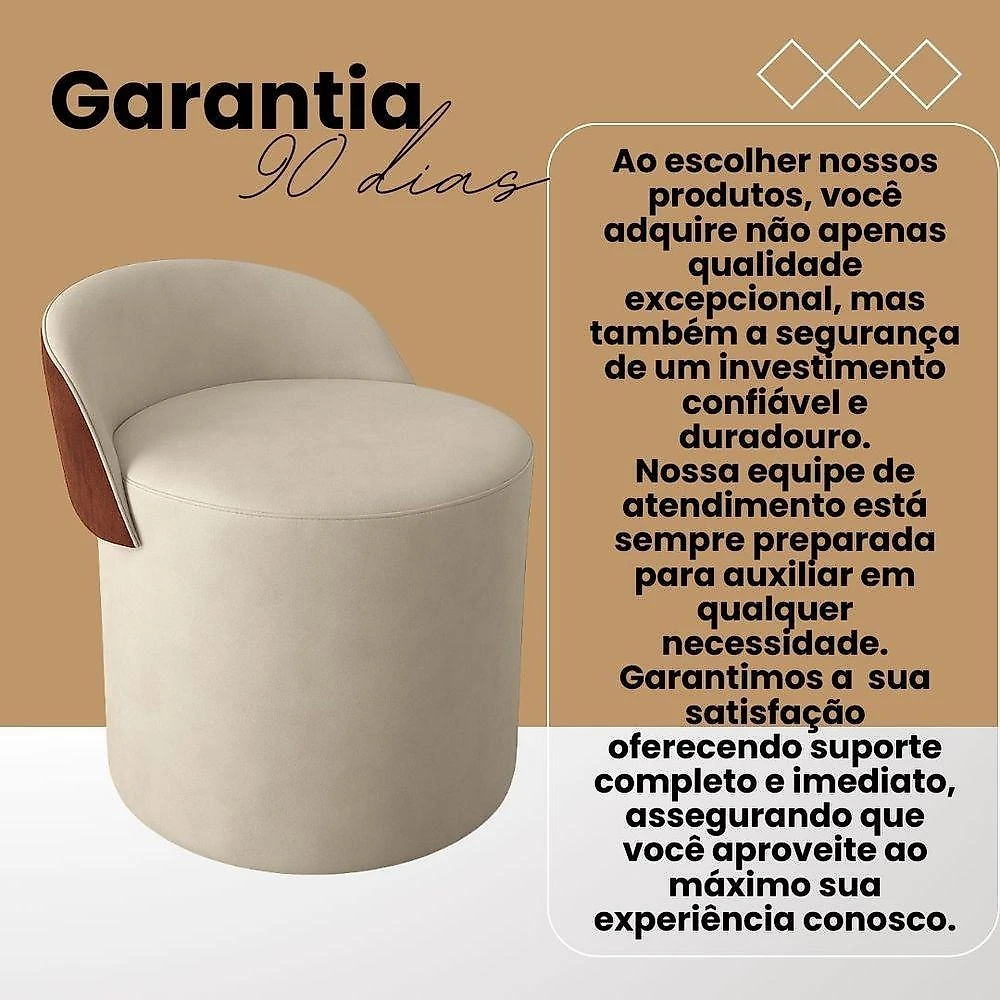 Kit 2 Puff Redondo Orgânico Com Encosto Curvo Confortável Resistente Composé Linho Corino Linho Bege