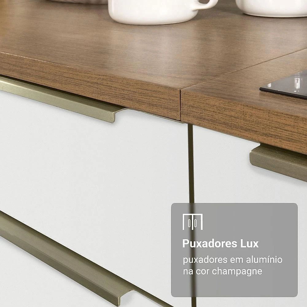 Armário de cozinha completa 340 x 60 cm rustic/branco veludo lux madesa 04