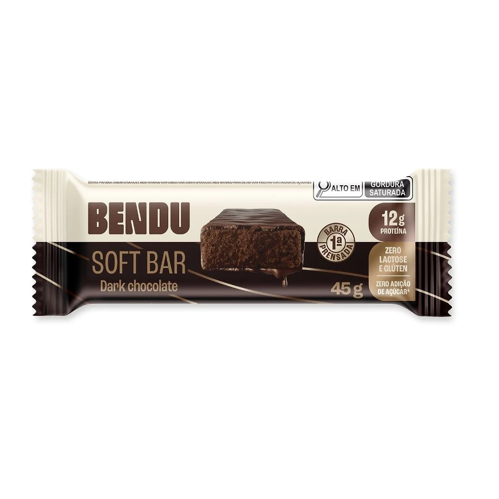 Barra de Proteína Bendu Soft Bar Sabor Dark Chocolate com 12g de Proteína 45g
