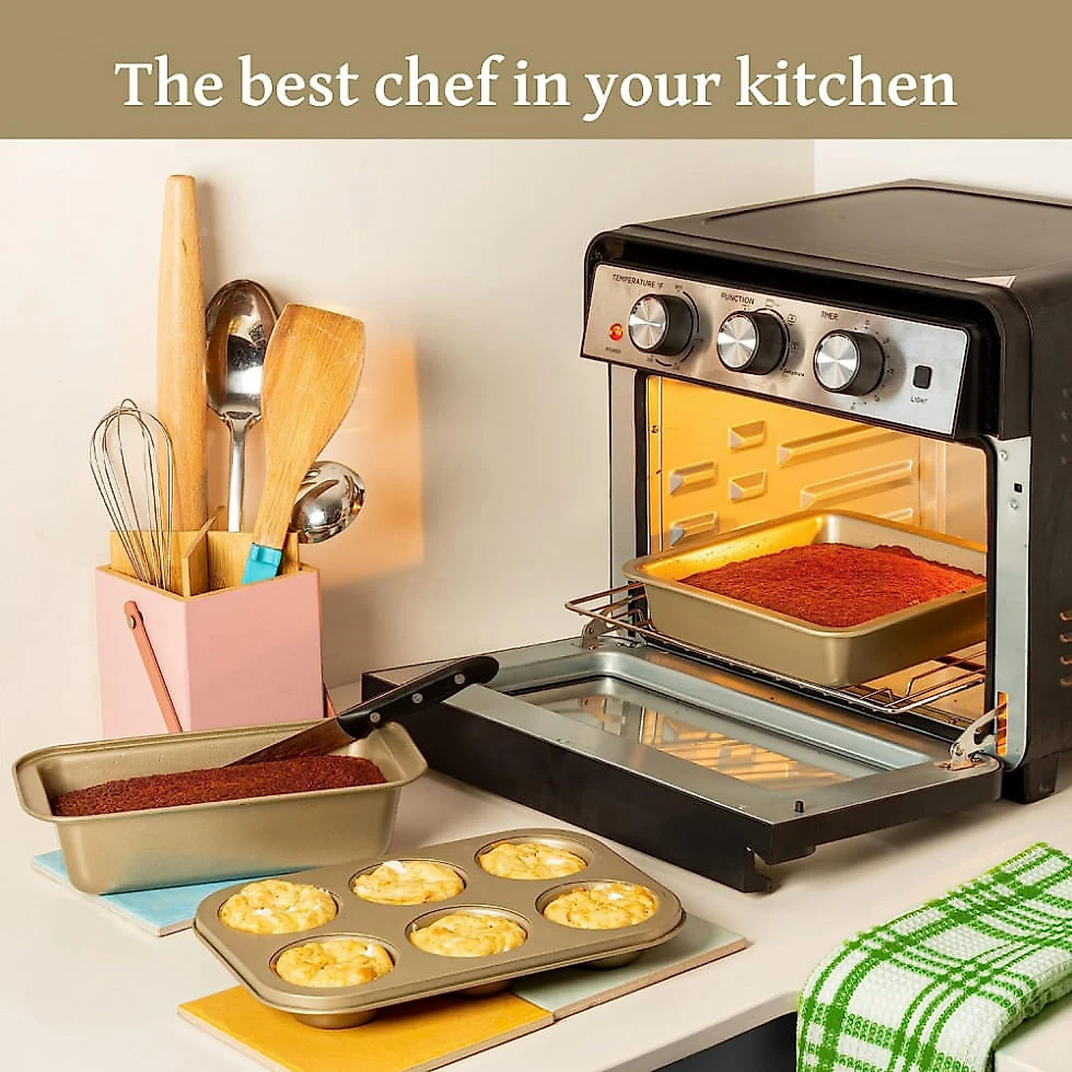 Forno Elétrico de Bancada 22 Litros 6 em 1 com Função Airfryer, Aço Inoxidável, 110V 1700W, Moss Stone, Preto