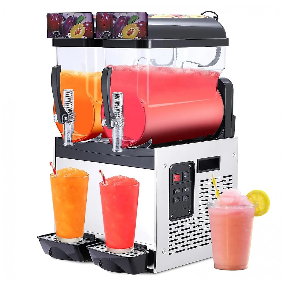 Máquina de Slush Raspadinha Garvee 15Lx2 Comercial Frozen Drinks Duplo Tanque Inox Auto Limpeza 700W