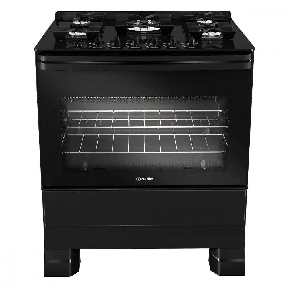 Fogão Mueller 5 Bocas Com Mesa De Vidro E Grades De Ferro Preto Bivolt