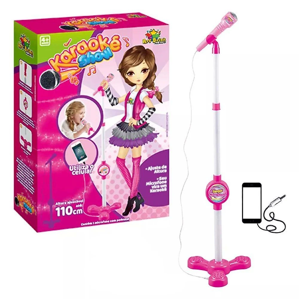 Microfone Karaoke Com Pedestal Use No Celular Cantar Criança Musica Menina