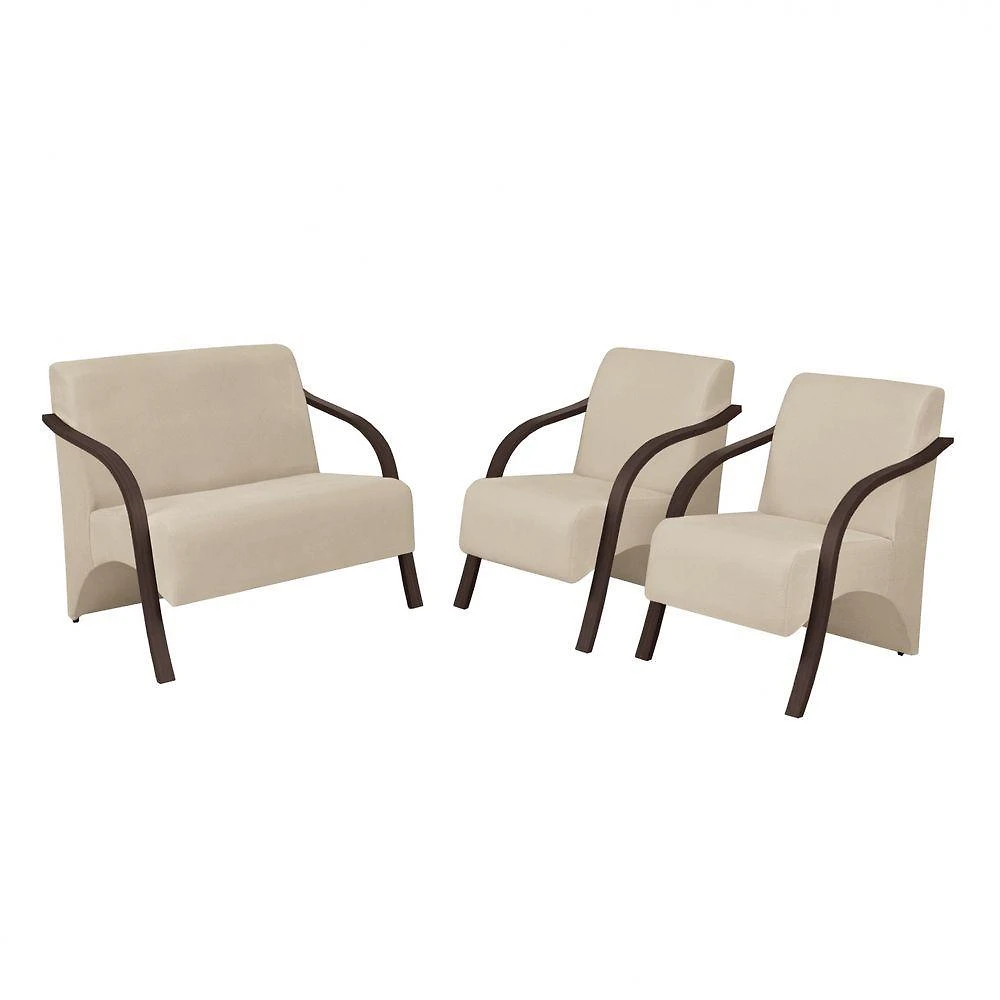 Conjunto Poltronas Vênus Braços Madeira Suede Bege