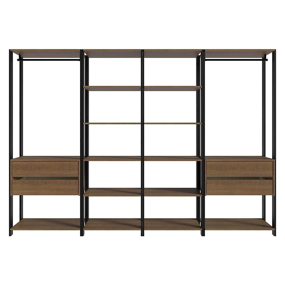 Armário Estante Multiuso Organizador 4 Gavetas 258cm Rustic/Preto Madesa Rustic/Preto