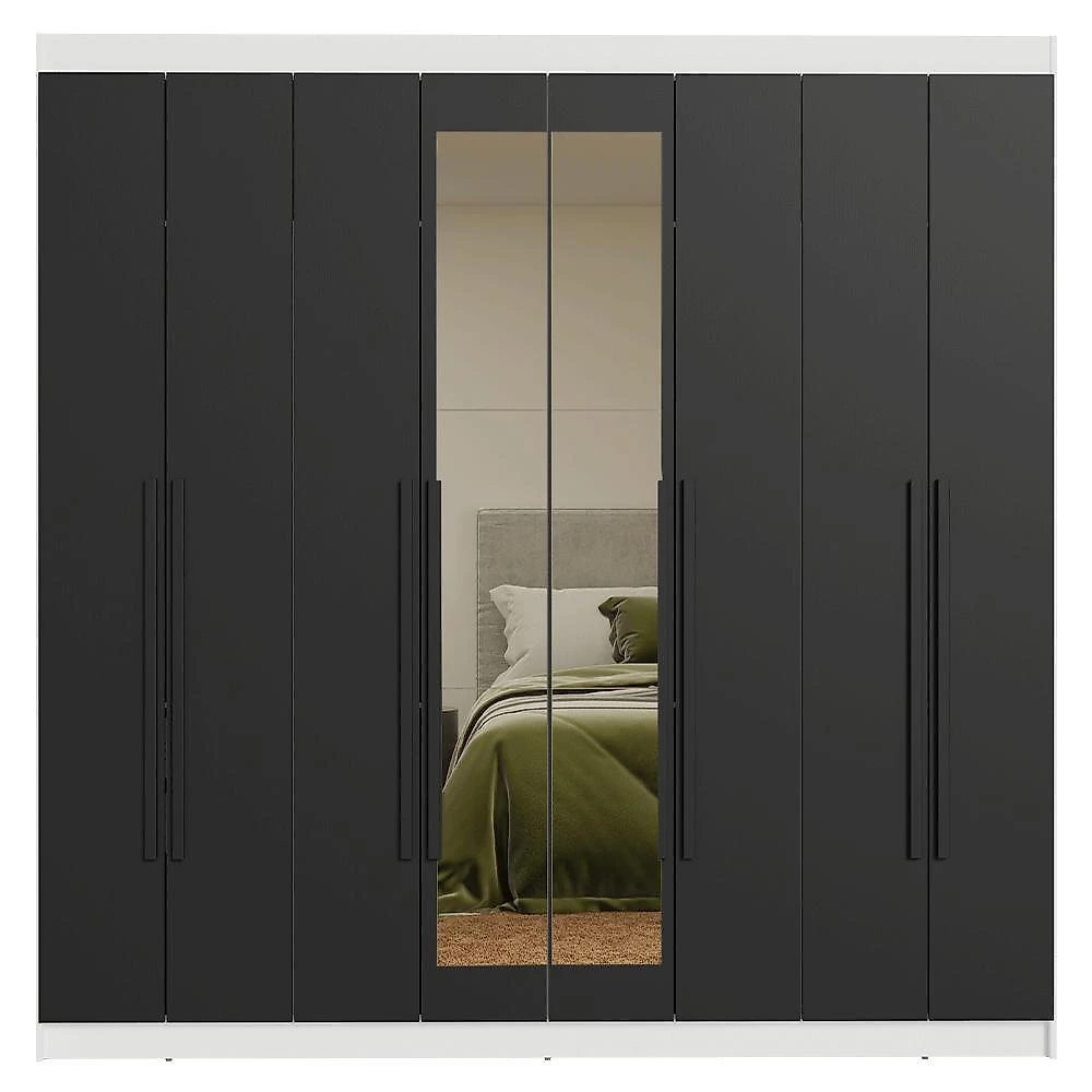 Guarda-roupa casal 8 portas batentes com espelho branco/preto/preto saturno madesa