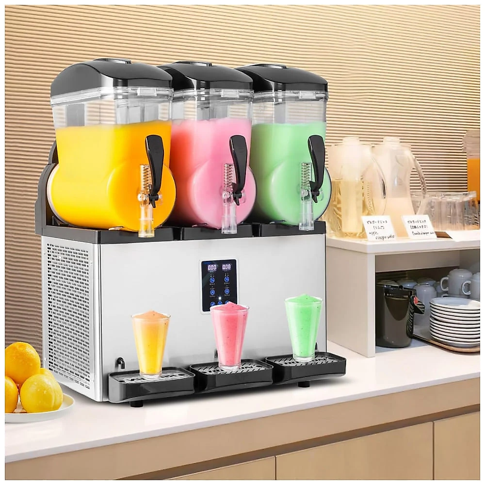 Máquina de Slush Raspadinha ROVSUN 45L Triplo Tanque 900W Frozen Comercial Prata 110V