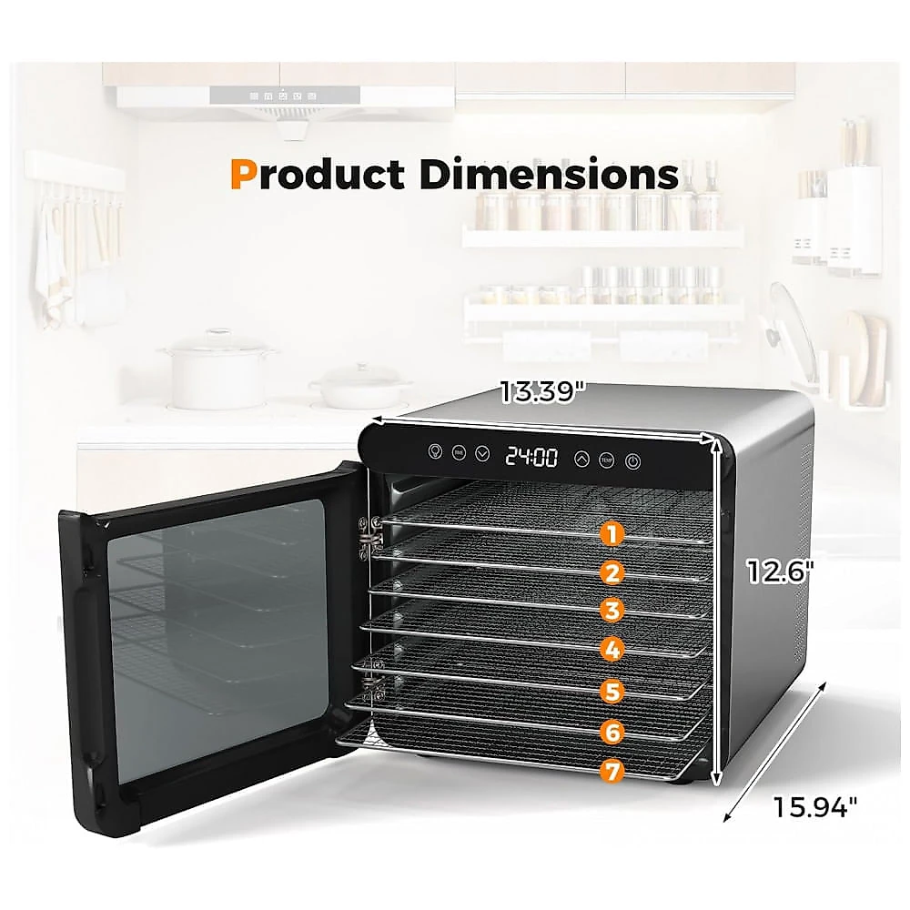 Desidratador de Alimentos Costway Prateado 7 Bandejas Aço Inox com Timer 24h 120V