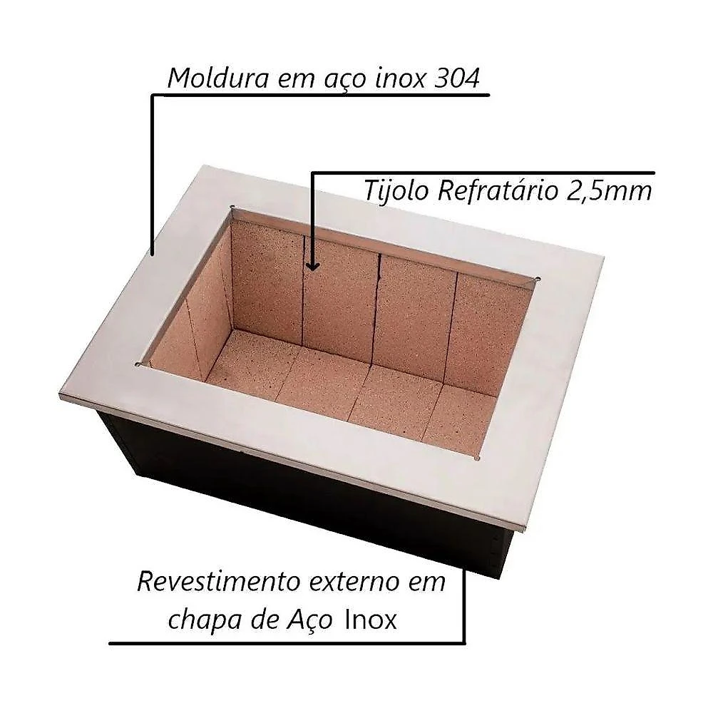 Churrasqueira Caixa Braseiro Gourmet Aço Inox 60x45x28cm Bojo Duplo Metalmig