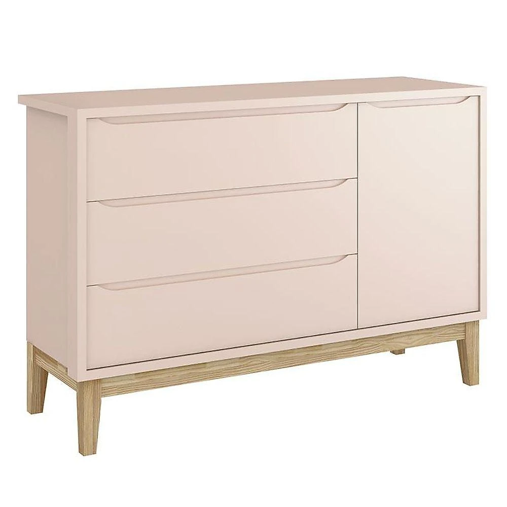 Quarto De Bebê Classic 2 Portas Cômoda Com Porta Rosa Com Pés Madeira Natural - Reller