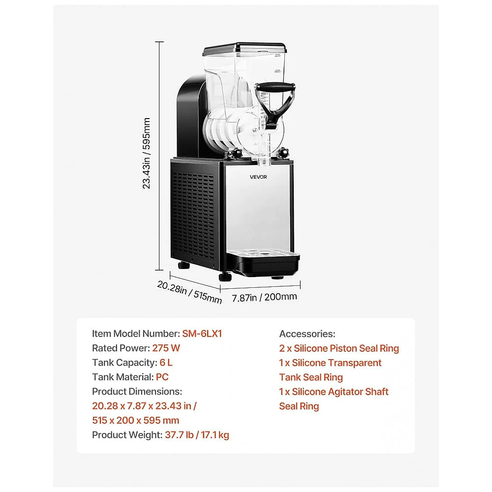 Máquina de Slush Raspadinha VEVOR 6L Frozen Drink Commercial Auto Limpeza Preto 110V