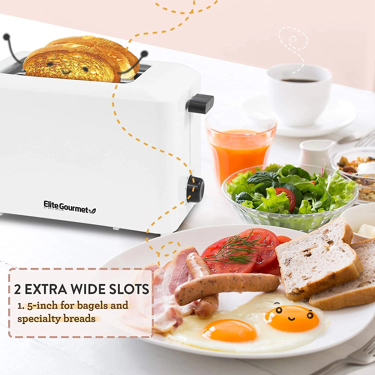 Elite Gourmet ECT1027 Torradeira Elétrica 2 Fatias com 7 Níveis de Tostagem 110V Branca