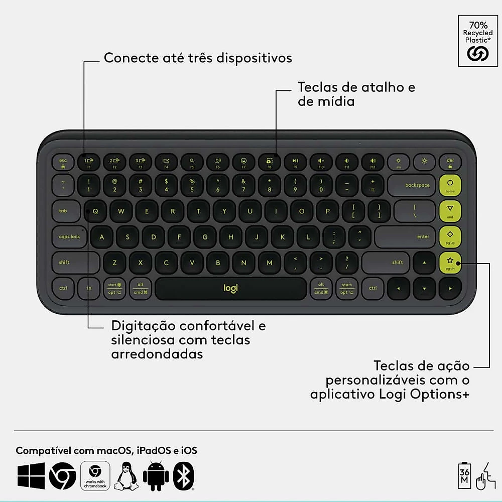Teclado e Mouse Pop Icon Sem Fio Silencioso Easy-Switch Logitech