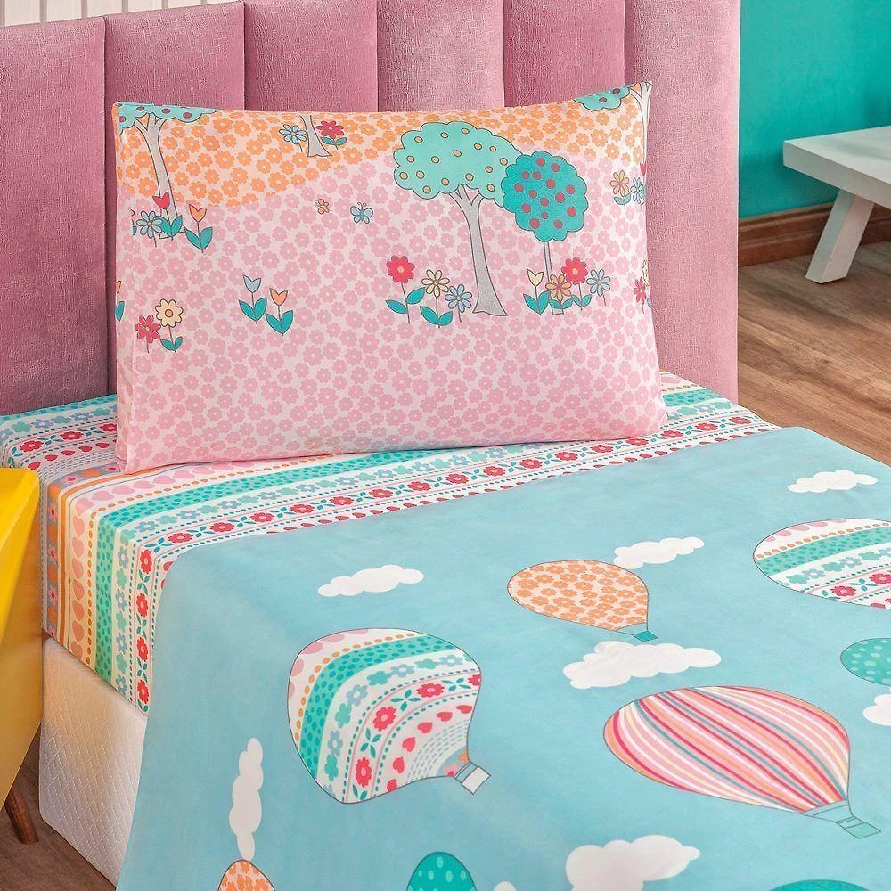 Jogo De Cama Lençol Bouti Infantil Kids Solteiro 03 Peças Balão