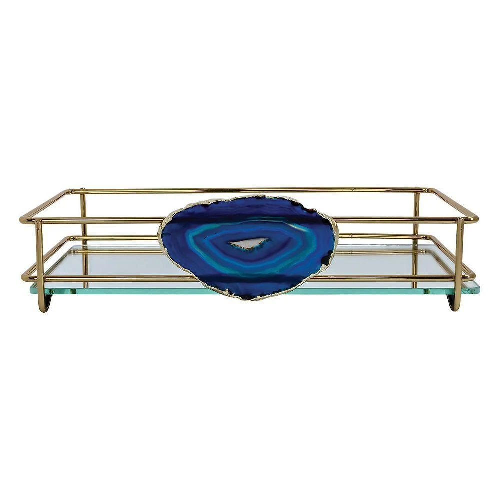 Bandeja Hara Fence Ágata Dourada 10X20 Cm Cor:Azul