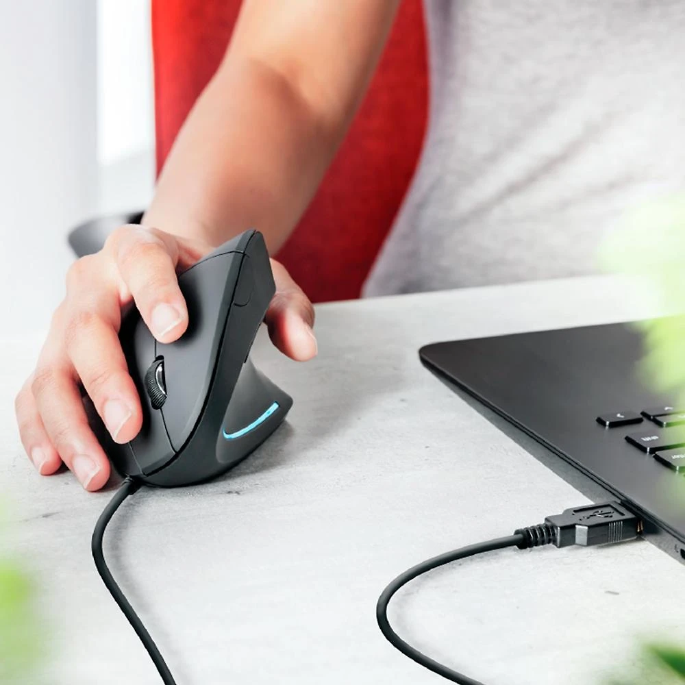 Miniatura Mouse Trust Vertical Ergonômico Verto, LED Azul, 6 Botões - 22885
