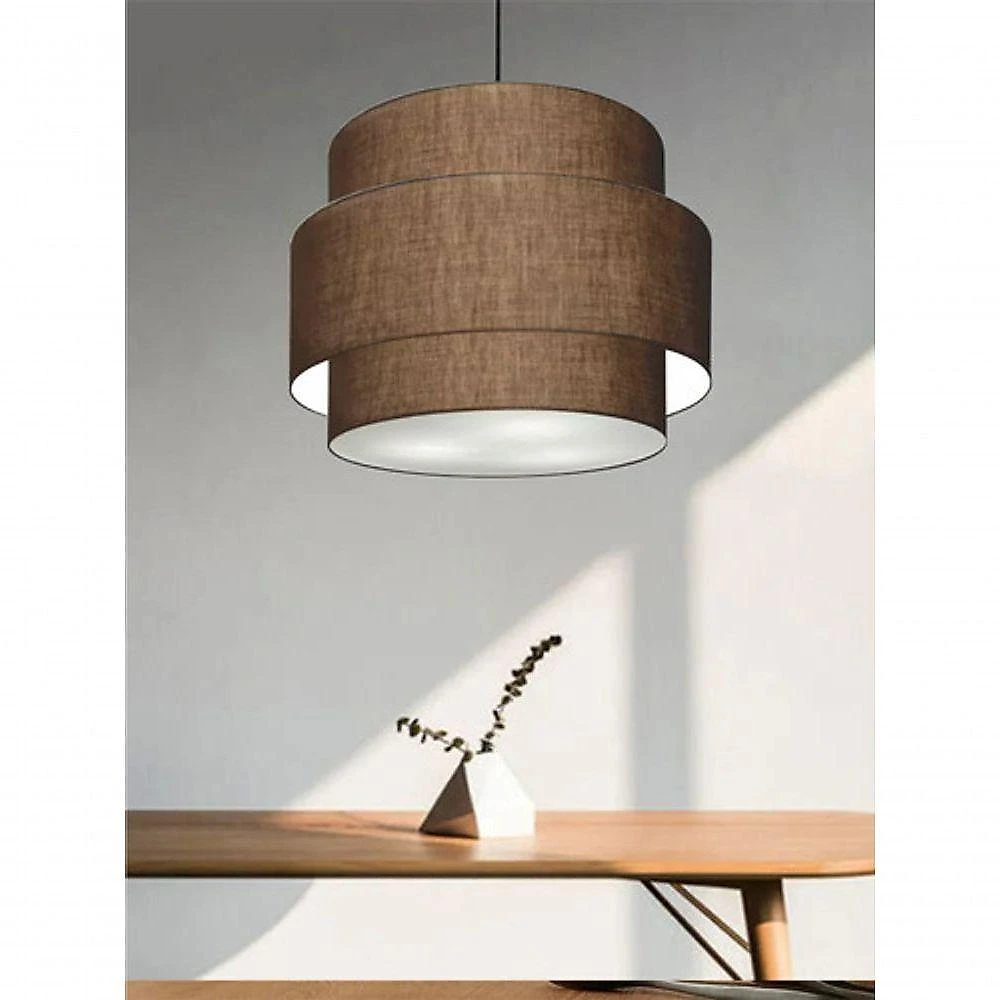 Lustre Sala De Jantar Com Desvio Vivare Md-4399 Cúpula Em Tecido 50cm Café 127/220v