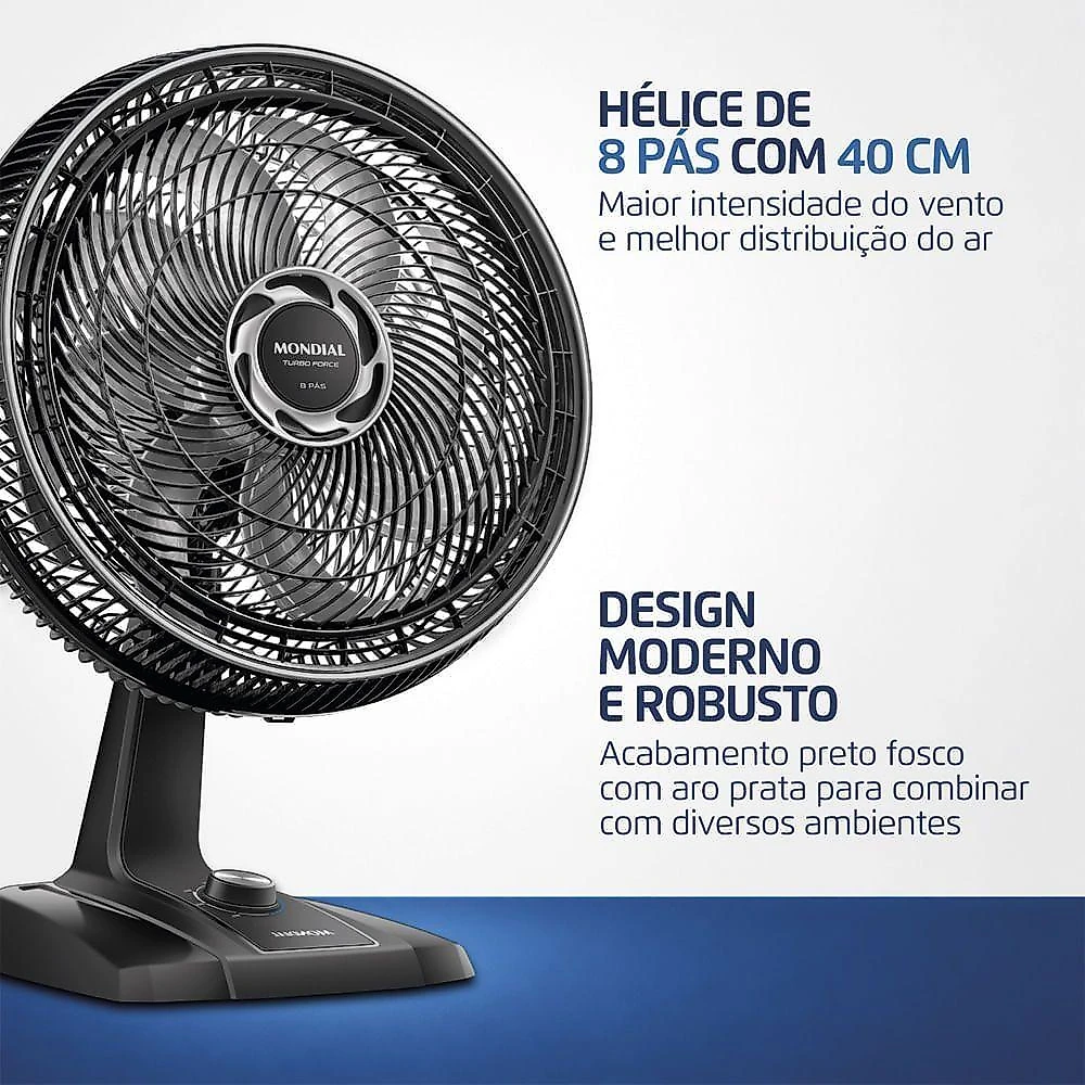 Ventilador Mondial 140W 40cm 8 Pás 3 Velocidades Preto VTF-40-8P-BS 220V