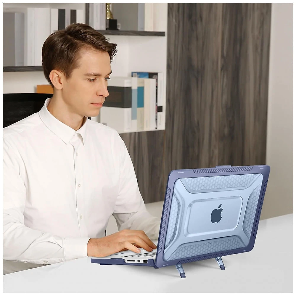 MOSISO 16" Capa Rigida com Bumper Antichoque, Suporte Dobrável e Proteção de Teclado para MacBook Pro 16, Azul Marinho