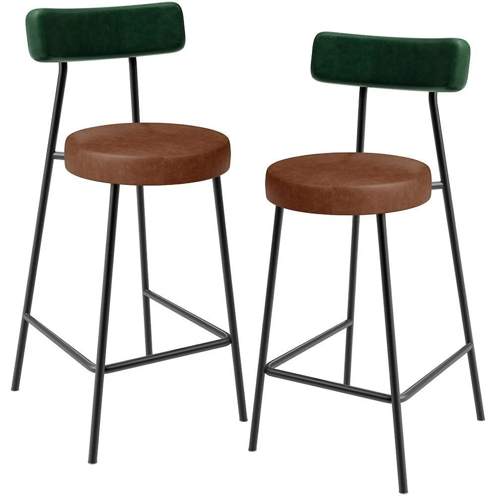 Kit 02 Banquetas Baixa Cozinha Sala Jantar Bancada Milão L02 Facto Verde Musgo Marrom