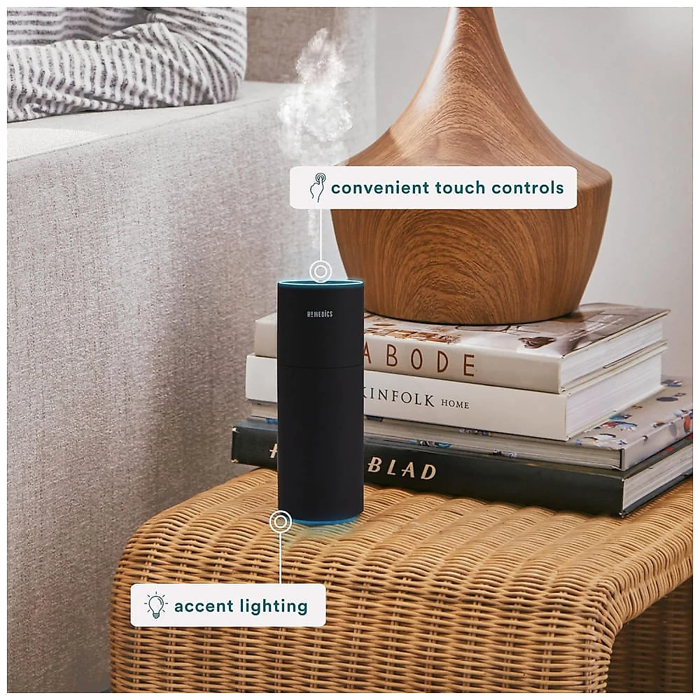 Umidificador Portátil 250mL de Névoa Fria para Viagens com Luz e 2 Configurações, Homedics, Preto