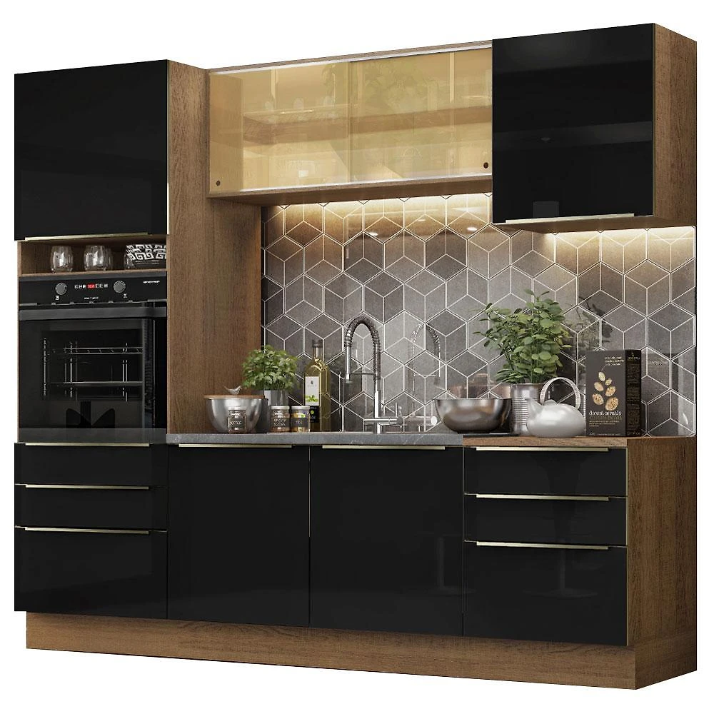 Cozinha completa madesa lux 240002 com armário e balcão - rustic/preto