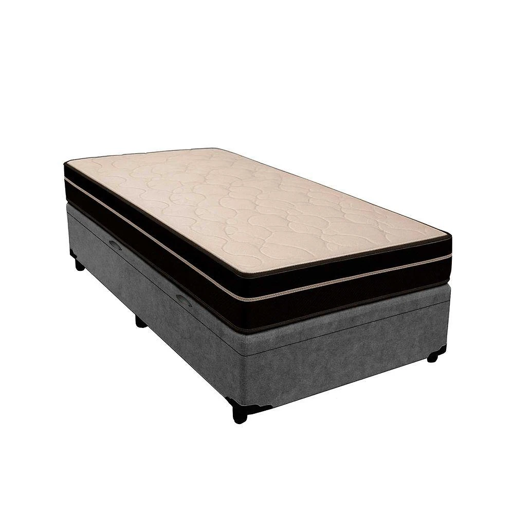 Cama Box Baú Solteiro 88 Suede Cinza Com Colchão Paris De Molas Ensacadas Preto