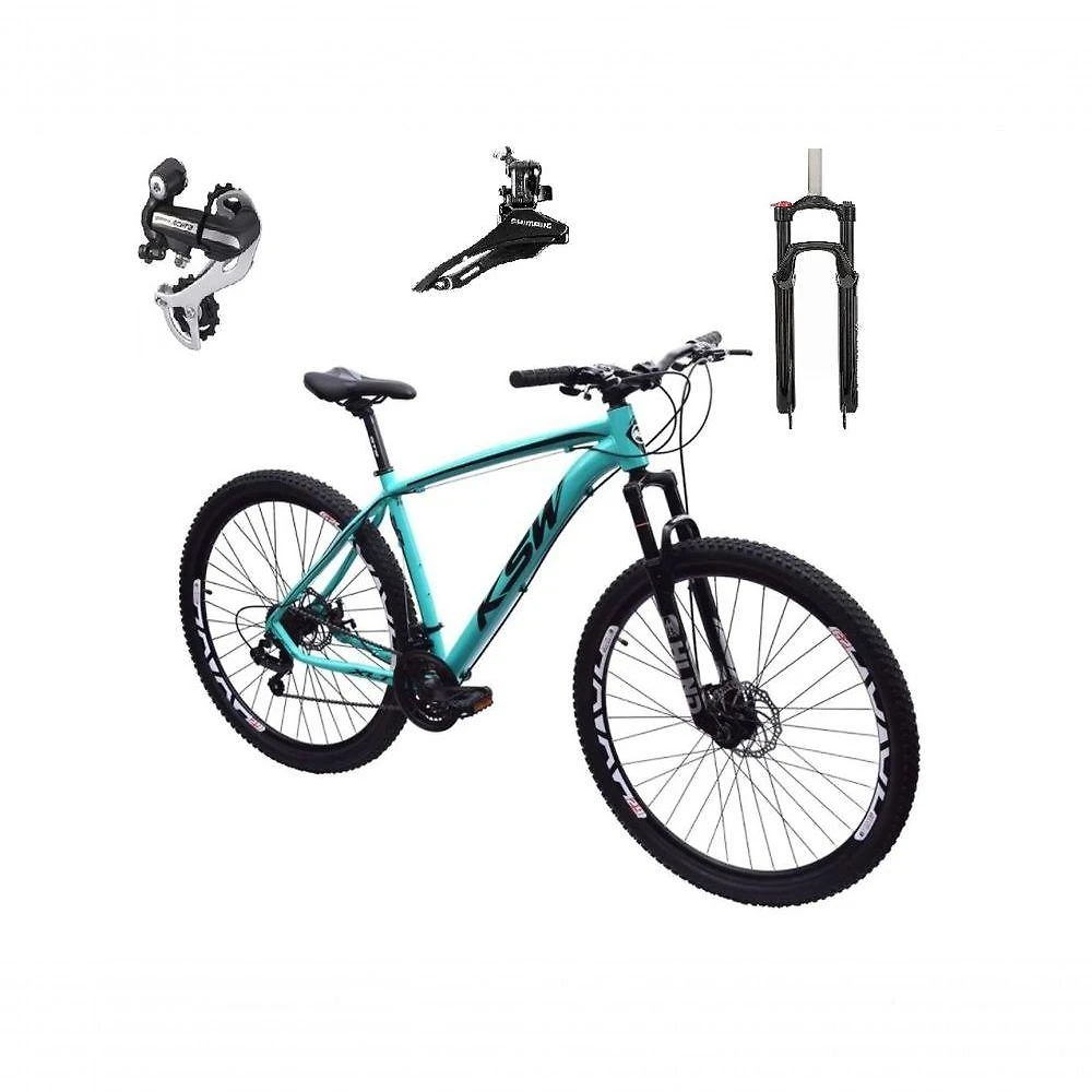 Bicicleta Aro 29 Ksw Xlt 24v Câmbio Shimano Acera K7 Garfo Trava Freio A Disco - Azul Tam.17