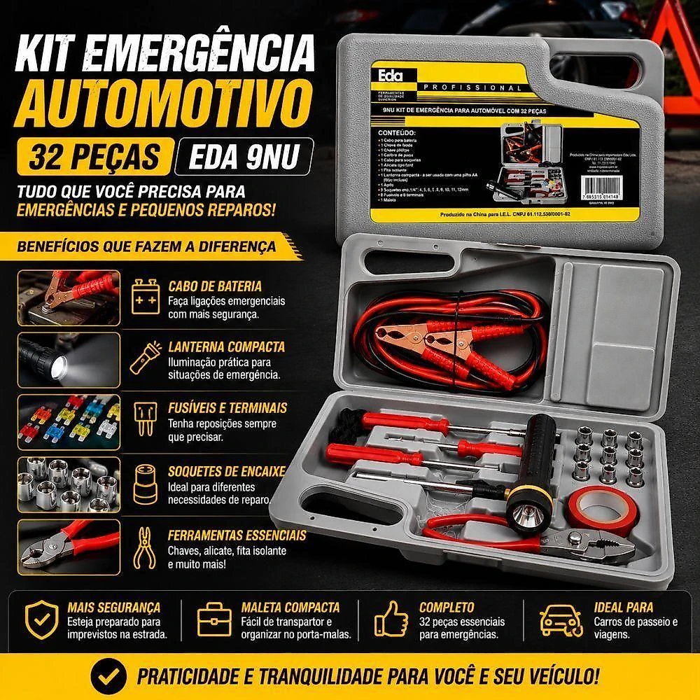 Kit de Emergência 9NU 32 Peças Maleta Ferramentas Automotiva EDA
