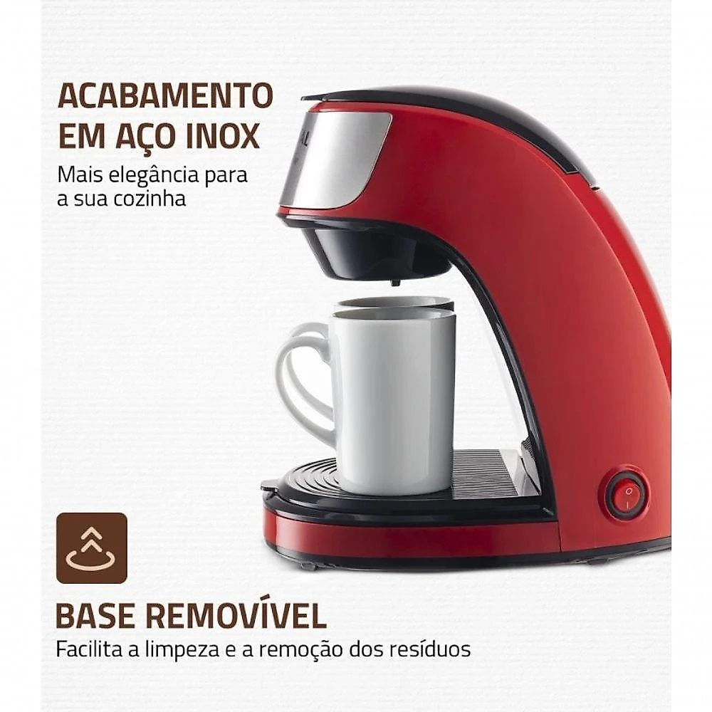 Cafeteira Elétrica Mondial Smart Coffee Vermelha Com 2 Xícaras, Café Na Medida Certa Direto Na Xícara 500w - 110v