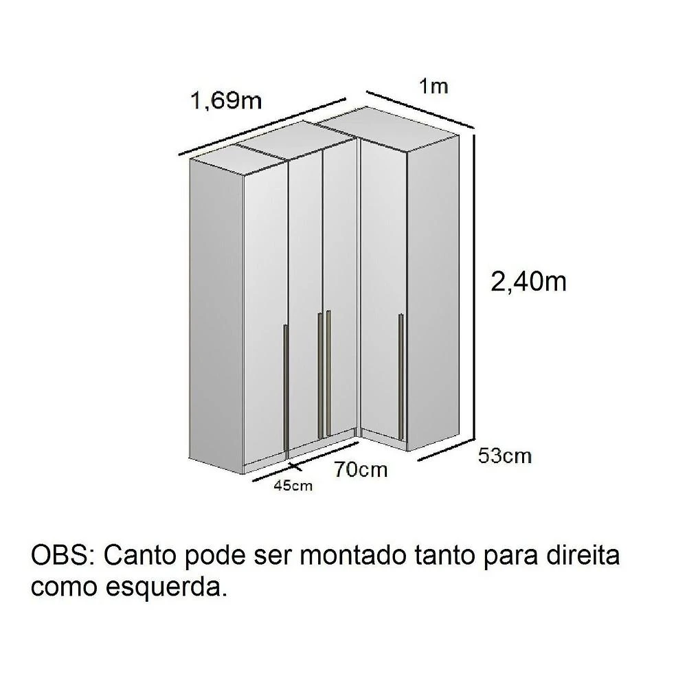 Miniatura Guarda Roupa Modulado de Canto Reto 4 Portas Freijó Altezza Trend Guarda-roupa de Canto Reto 4 Portas Altezza Trend Freijó