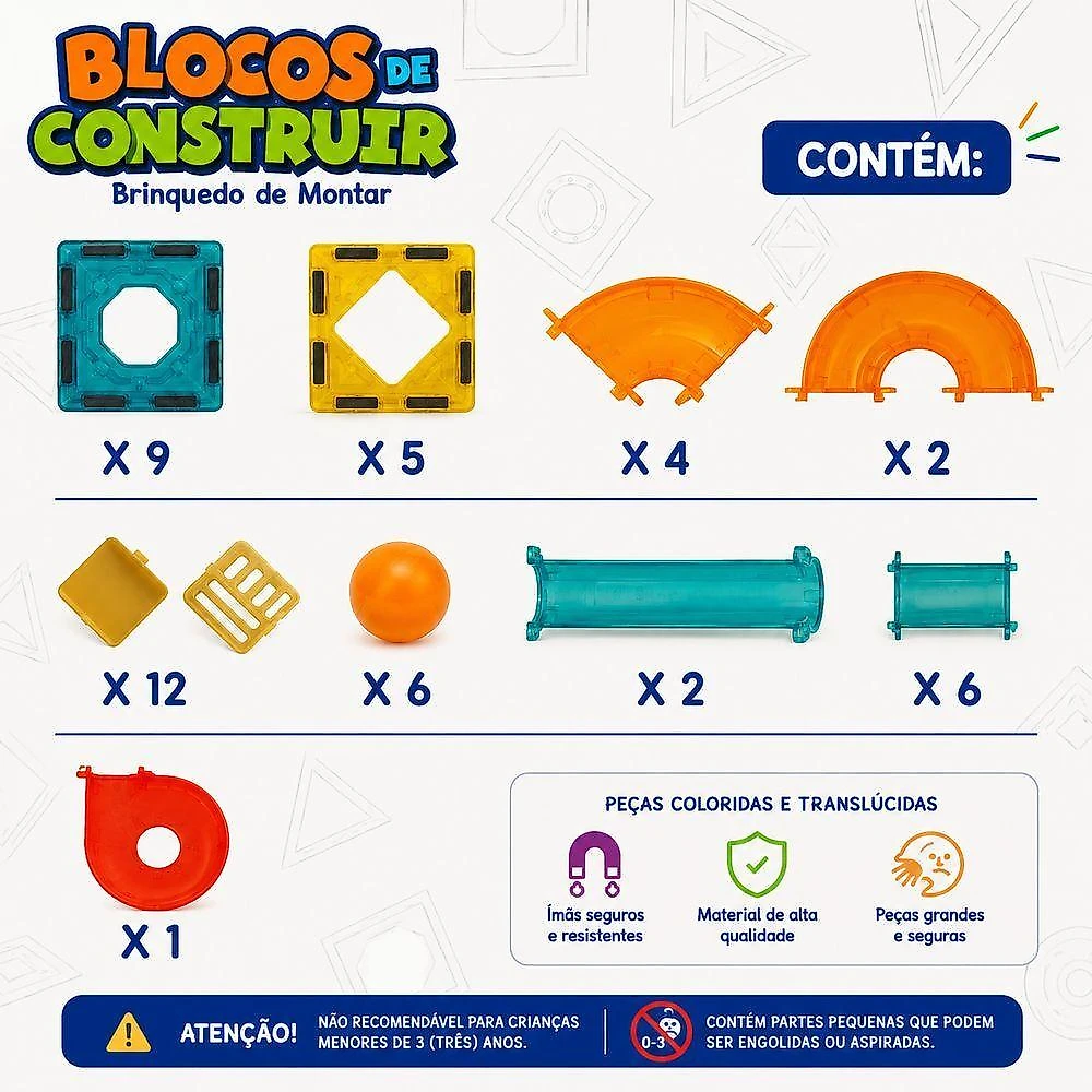 Blocos de Montar Infantis Pista Translúcida Educativa 47 Peças Encaixe Infantil Utimix webcontinental-7902060736123
