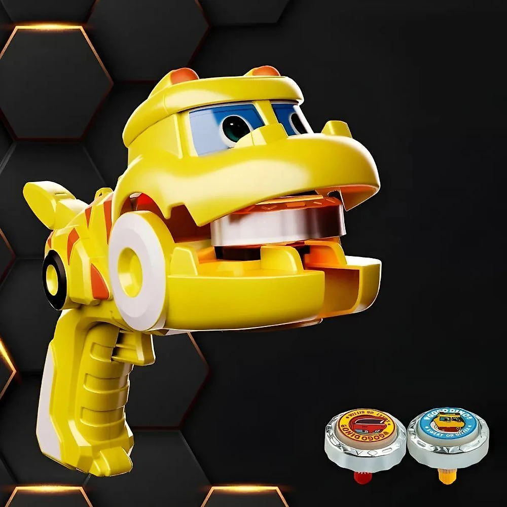 Brinquedo Infantil Beyblade com 2 Lançadores Dinossauro Pião Giratório Amarelo Utimix 3 Anos